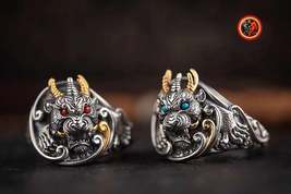 feng shui dragon ring, Pixiu. Hallmarked 925 silver, copper, Turquoises or agate - £111.08 GBP