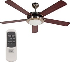 Black+Decker 52 Inch Ceiling Fan With Light Kit &amp; Remote Control - 5-Blade - - £107.33 GBP