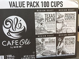 100 cups- Cafe Ole Value Pack-Texas Pecan, San Antonio, Houston, and Sni... - $65.31