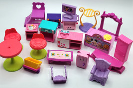 Large Lot Doll House Furniture Table Chairs Sink Pink Purple Miniatures - $450.31 MXN