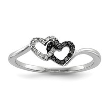 Sterling Silver Black &amp; White Diamond Heart Ring - $3,570.37 MXN