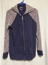 Style &amp; Co Sport Blue And Gray Zipper Sweatshirt Women’s Size SM With Hood - £19.33 GBP