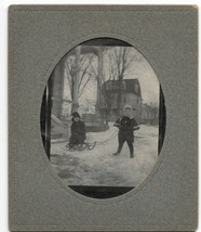 1920&#39;s cabinet card two young girls sledding snow day - £16.02 GBP