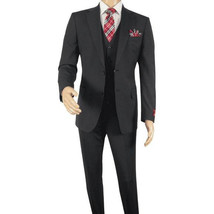 Men Suit BERLUSCONI Turkey 100% Italian Wool Super 180&#39;s 3pc Vested #Ber21 Black - £231.46 GBP