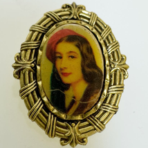 Vintage Germany Painted Lady Portrait Small Brooch - £30.86 GBP