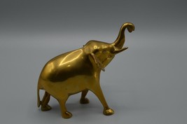 Brass Elephant Statue Baby Figurine 5&quot; Tall Trunk Up Vintage Animal Coll... - £18.70 GBP