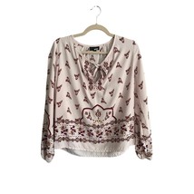 B Collection by Bobeau Floral Leaf Print Size XS Cream Red Gold Blouse B... - $17.99