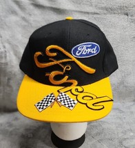 Ford Racing Snapback Hat Cap Checkered Flag Black Yellow Bill Nissin Embroidered - £22.15 GBP