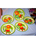 5 Vintage Enameled Metal Granite Ware Farmhouse Fruit Pattern Trays-Esta... - $102.52 CAD
