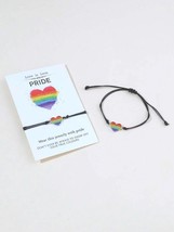 Couples Rainbow Heart &quot;Love is Love&quot; Bracelet Set LGBTQ Black Cord - £9.64 GBP