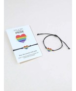 Couples Rainbow Heart &quot;Love is Love&quot; Bracelet Set LGBTQ Black Cord - £9.41 GBP