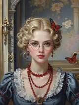 Art Giclee Oil Painting Sexy Girls glasses jewelry necklace earrings #0817 - $8.59+