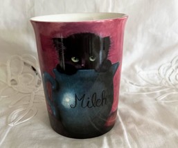 Black Kitten in a Creamer Coffee Tea Mug Cup 1993 Cha Cult Dark Pink 4&quot; ... - $8.90