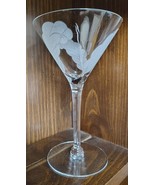 Vintage, 6.5&quot; etched cocktail glass, leaf/feather design, set of 7 - $902.30 MXN