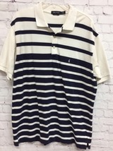 Nautica Logo Mens White Blue Stripes Short Sleeves Polo Shirt Size XL - £2.32 GBP