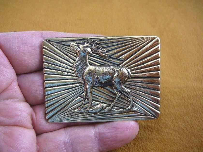 (b-elk-6) Deer buck elk love hunting lover textured rectangle brass pin ... - $21.49