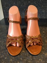Cole Haan Tan &amp; Gold Braided Strappy Leather Sandal Style# D19026 Size 10b - $59.00