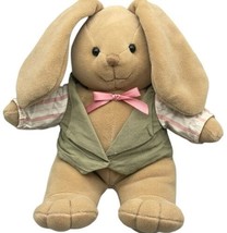 Commonwealth Brown Bunny Rabbit Plush Stuffed Animal 10&quot; Green Vest Bow Floppy - £9.73 GBP