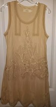 CANDELA Mesh Lace Overlay Dress Ladies Sz. M Taupe Beige, Lined, BOHO - £37.17 GBP