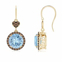 ANGARA Natural Aquamarine Round Drop Earrings with Diamond in 14K Gold (8MM) - £1,836.13 GBP