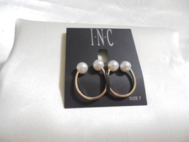 INC International Concepts size 7 Gold Tone Simulated Pearl Double Ring R936 $29 - $14.39