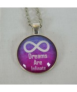 Dreams are Infinite Symbol Purple Silver Tone Cabochon Pendant Chain Nec... - £2.35 GBP