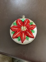 Vintage Hand Painted Red Poinsettia  White Glass Ornament - £13.15 GBP