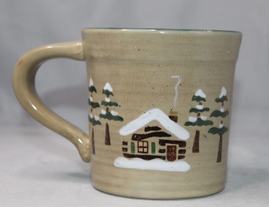 Sonoma Life+Style Lodge 16 Oz Coffee Mug with Log Cabin & Trees Stoneware - $10.56