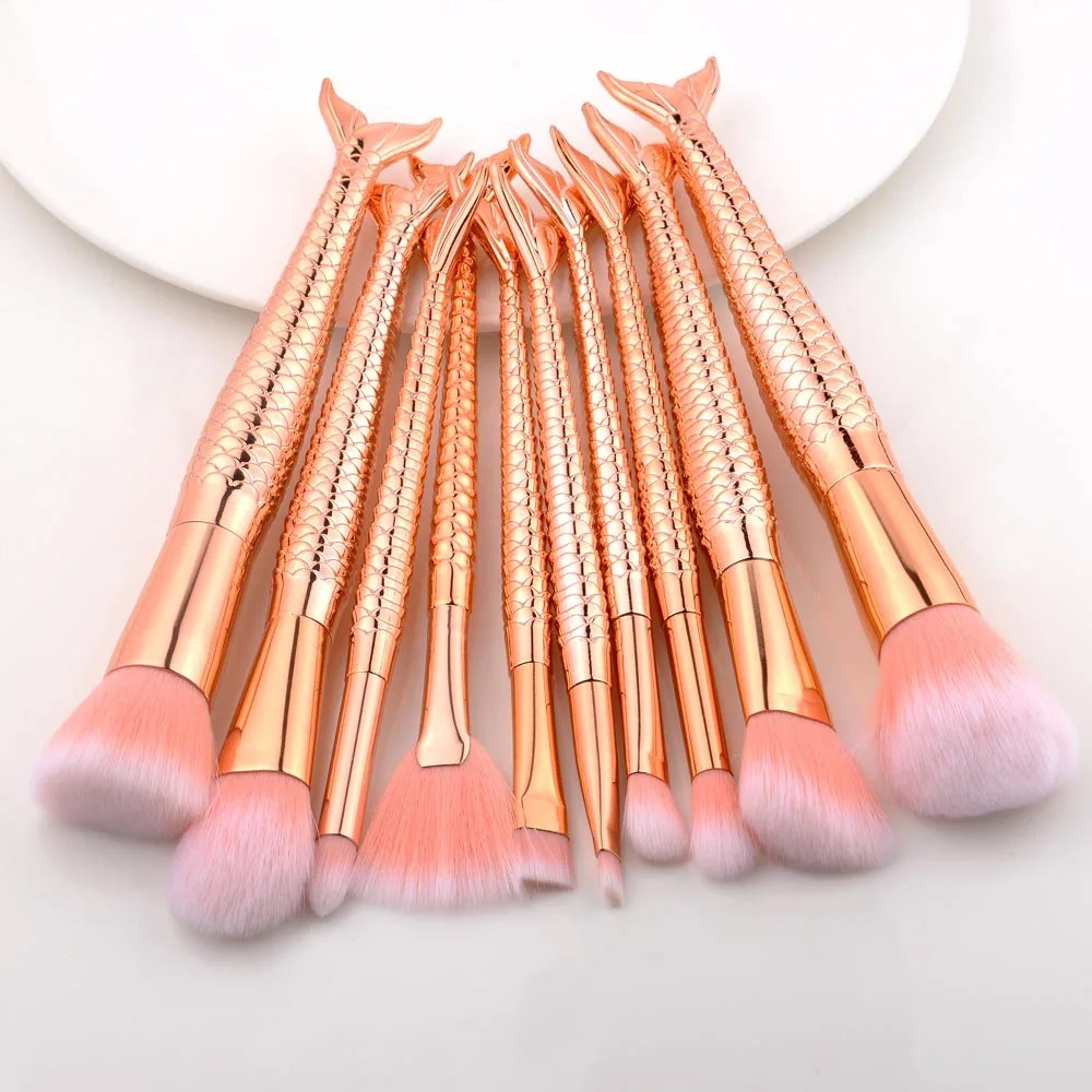 FLD 10Pcs Makeup Brushes Set Cosmetic Tools Kits Concealer Fish Tail Foundation  - £27.95 GBP