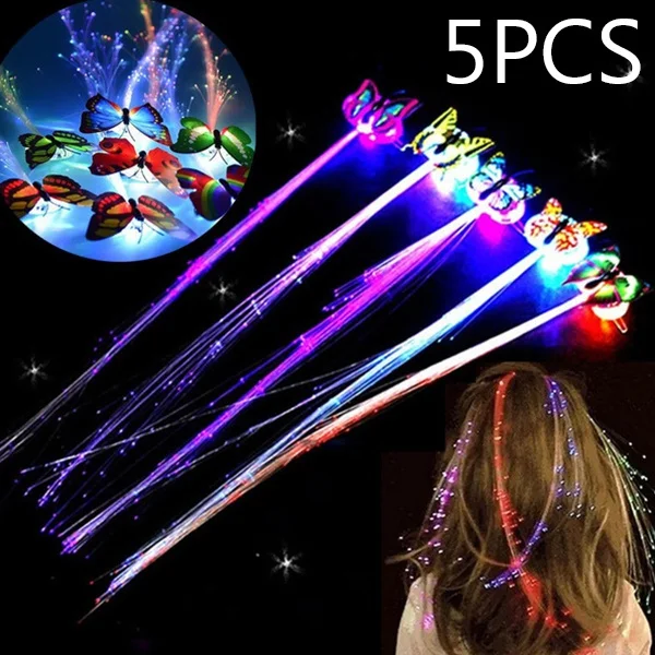 Play 5pcs Glow Hair Braid LED Luminous Flower Hair Clip Light Up Aerfly Hair Cli - £23.09 GBP