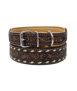 Large 21&#39;&#39;- 25&#39;&#39; Padded Leather Dog Collar Heavy Duty Floral Tooled 60FK33 - $72.78 CAD