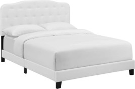 Amelia Queen Platform Bed In White With Tufted Fabric Upholstery From Modway. - £168.10 GBP