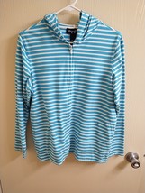Denim And Company Medium Cotton Spandex Blue And White Stripe Zipper Fro... - $9.45