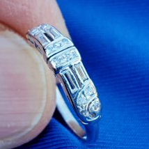 Earth mined Diamond Deco Wedding Band Antique Platinum Bridal Hand made Ring 5.5 - $3,359.95 CAD