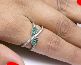 Platinum Finish Real Silver Ring Green White CZ Studded - £15.13 GBP
