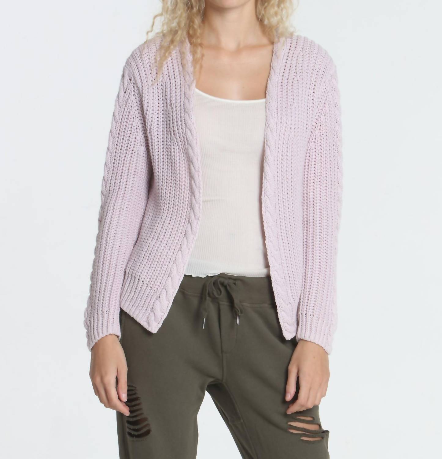Label+Thread cool days cardigan in Faded Pink