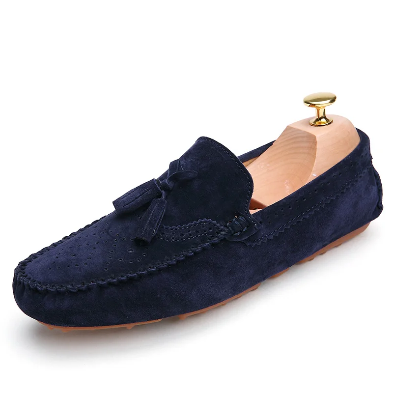 Ngouxm Men Loafers Navy Blue Genuine Leather Moccasins Slip-On Tassel Ca... - $53.16