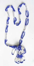 Fabulous Native Blue &amp; White Glass Seed Bead Tassel Necklace 197s vintage 24&quot; - £31.59 GBP