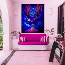 Tapestry Astronaut & Cat Critter 5 ft x 4 ft Black Light Activated Home Decor image 2