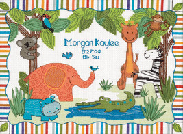 Dimensions/Baby Hugs Counted Cross Stitch Kit 12&quot;X9&quot;-Mod Zoo Birth Record (14 Co - £19.69 GBP
