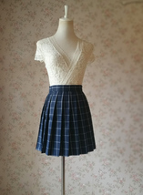 NAVY Blue PLAID Skirt Outfit Women Girl Pleated Short Plaid Skirt US0-US16 image 4