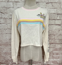 FRIENDS Central Perk Long Sleeve Crop Top Tee Shirt Ivory Juniors Size X... - $15.20
