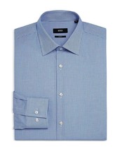 Hugo Boss Men&#39;s Jango Cotton Micro Crow Feet Slim Fit Dress Shirt Bright Blue-16 - £55.28 GBP