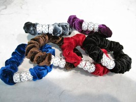 Small colorful velvet hair tie pony tail holder scrunchie with crystals rings - £3.94 GBP