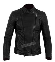 New Mens Biker Motorcycle Cafe Racer Black Leather Jacket - $88.08 CAD+