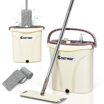 Flat Squeeze Mop and Bucket Set W/ 2 Pcs Microfiber Pad Hand-Free Wringing - £59.98 GBP