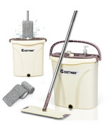 Flat Squeeze Mop and Bucket Set W/ 2 Pcs Microfiber Pad Hand-Free Wringing - £62.05 GBP