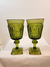 Set of 2 Vintage Indiana Glass Mt. Vernon Green Champagne/ Tall Glasses - $17.82
