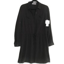 JustFab Small Black Rayon Long Sleeve Dress Tab Sleeve Pockets Drawstrin... - £24.91 GBP