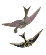 Vintage Set of SPARROW Bird 3&quot; Brooch Pins, Pierre Bex Black/Gold Enamel... - £22.95 GBP